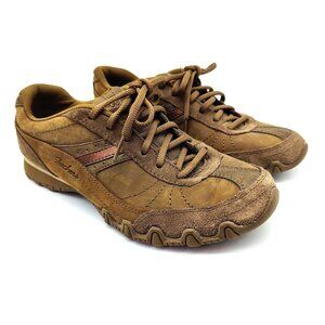 Skechers Women's Relaxed Fit Biker Shoes Brown Leather Suede Memory Foam Size 8